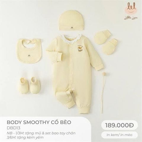 Body smoothy có bèo in mèo vàng Little Love (NB)