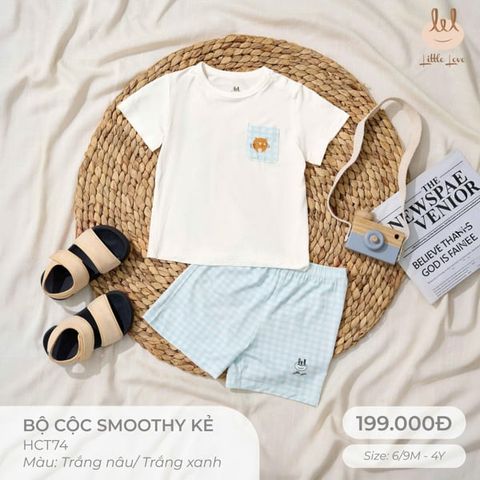 Bộ cộc smoothy kẻ trắng xanh in mèo Little Love (12-18th)