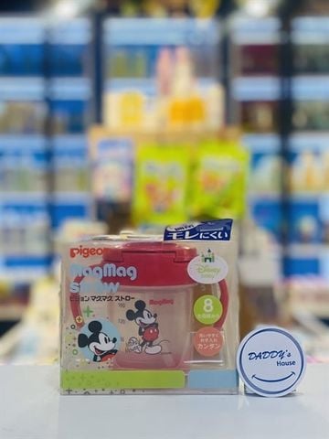 Bình ống hút tập uống Pigeon Magmag Mickey 8th - Màu đỏ (160ml)