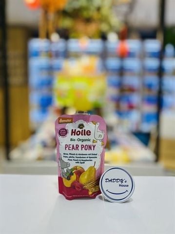 Lê, đào, mâm xôi & ngũ cốc hữu cơ xay nhuyễn Holle 8th (100g)