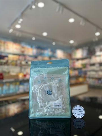 Set mũ, bao tay chân cho bé Goodmama (trắng xanh)