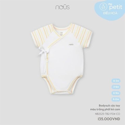 Bodysuit cộc tay màu trắng phối kẻ cam Nous (3m)