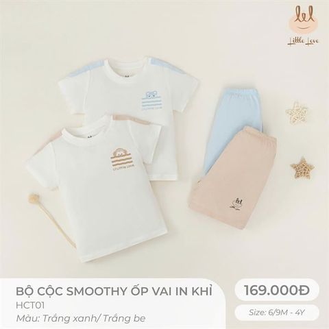 Bộ cộc smoothy ốp vai hình khỉ trắng xanh Little Love (4Y)
