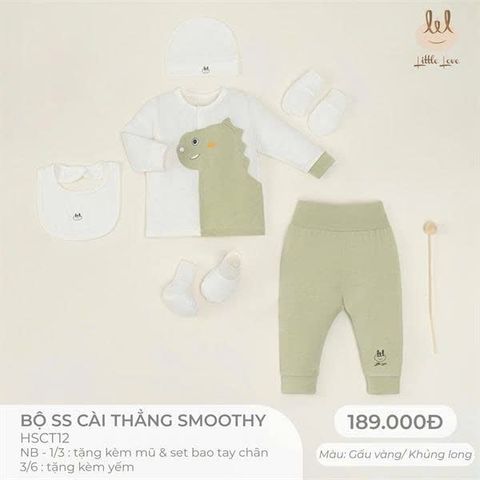 Bộ smoothy cài thẳng khủng long cốm Little Love (NB)