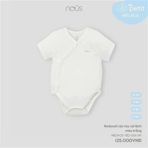 Bodysuit cộc tay cài lệch màu trắng (3m)