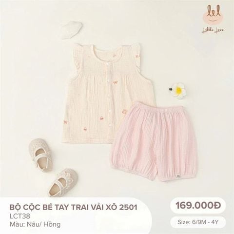 Bộ cộc tay vải xô Little Love - Họa tiết nơ (6-9th)