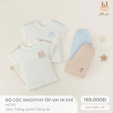 Bộ cộc smoothy ốp vai khỉ trắng be Little Love (4Y)