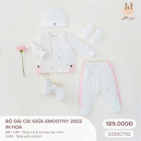 Bộ dài cài giữa vải Smoothy Little Love - Họa tiết hoa (NB)