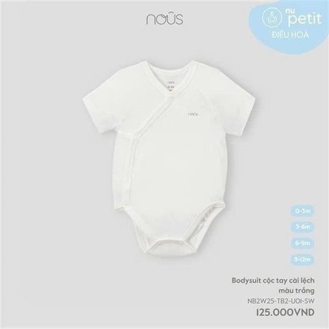 Bodysuit cộc tay cài lệch màu trắng Nous (0-3th)