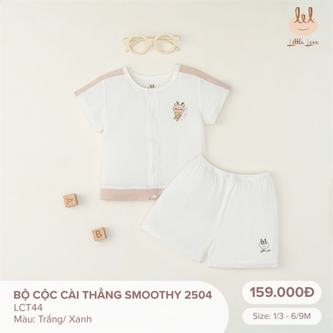 Bộ cộc cài thẳng vải Smoothy Little Love - Màu trắng (6-9th)