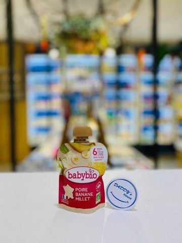 Trái cây nghiền hữu cơ Babybio vị lê, chuối, hạt kê 6th (90g)