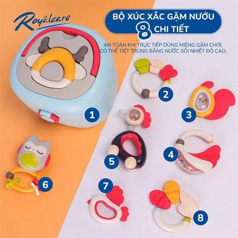 Hộp đồ chơi xúc xắc gặm nướu Royal Care (8 món)