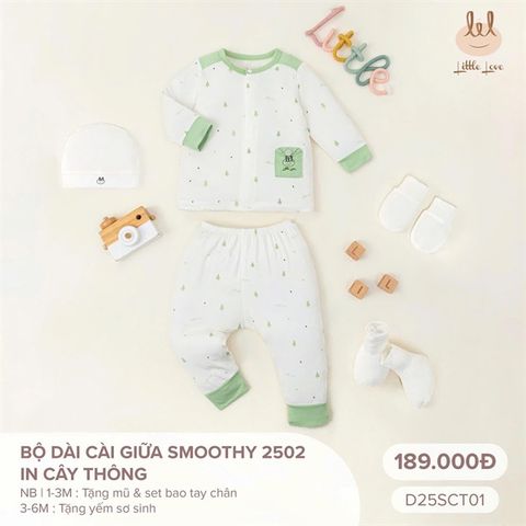 Bộ dài cài giữa vải Smoothy Little Love - Hình cây thông (NB)