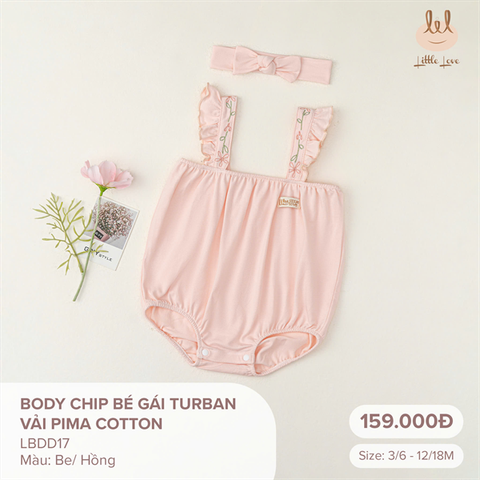 Body chip bé gái Turban vải Pima Cotton Little Love - Màu hồng (12-18th)