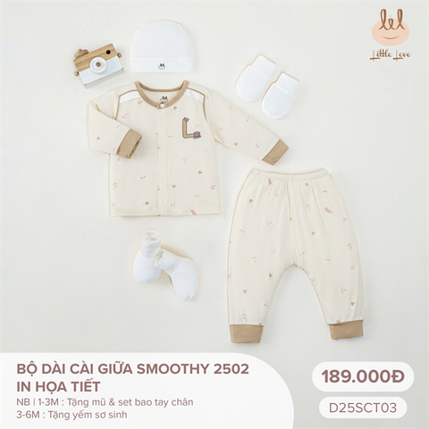 Bộ dài cài giữa vải Smoothy Little Love in họa tiết (NB)