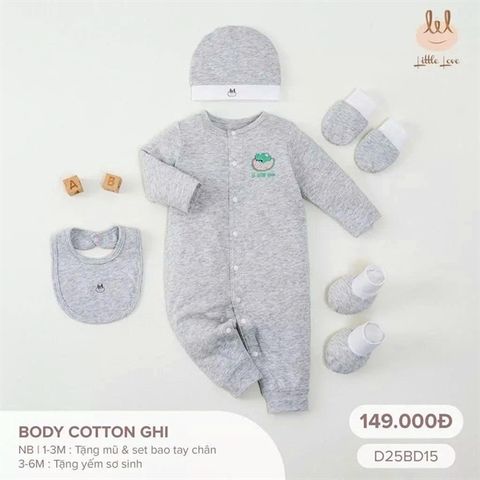 Body dài cài thẳng vải Cotton Little Love - Màu ghi (3-6th)