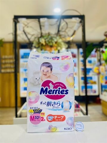 Tã dán Merries size M, NĐ - M52+2miếng (6-11kg)