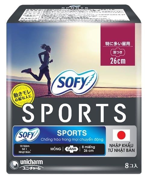 PU-Tiêu dùng. Tampon Sofy Black Sports Diana 26cm, 8 Pads