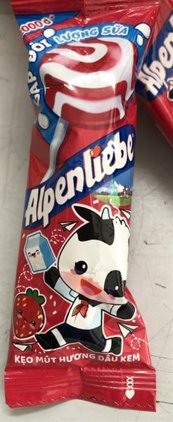 SN.CD-Kẹo. Strawberry Milk Lolly Alpenliebe 10g