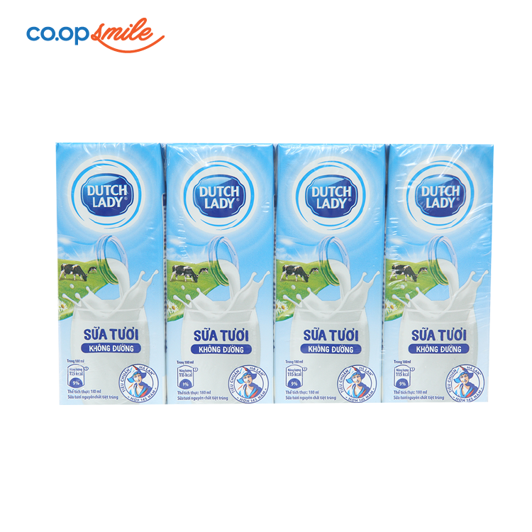Sữa tiệt trùng Dutch Lady  không đường hộp giấy 4x180ml