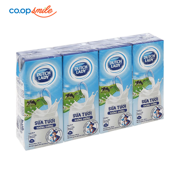 Sữa tiệt trùng Dutch Lady  không đường hộp giấy 4x180ml