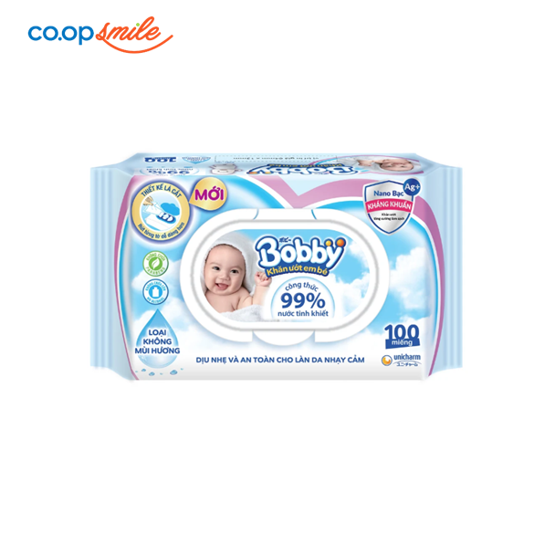 Khăn ướt Bobby không mùi – 100 miếng