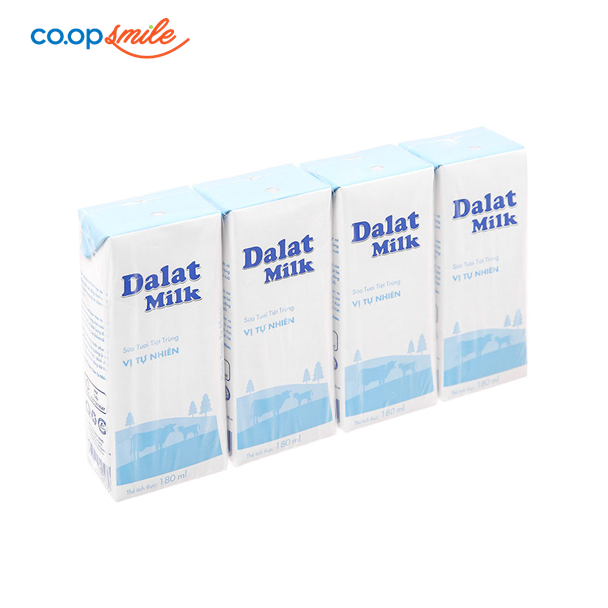 Sữa tươi tiệt trùng Đà Lạt không đường lốc 4x180ml