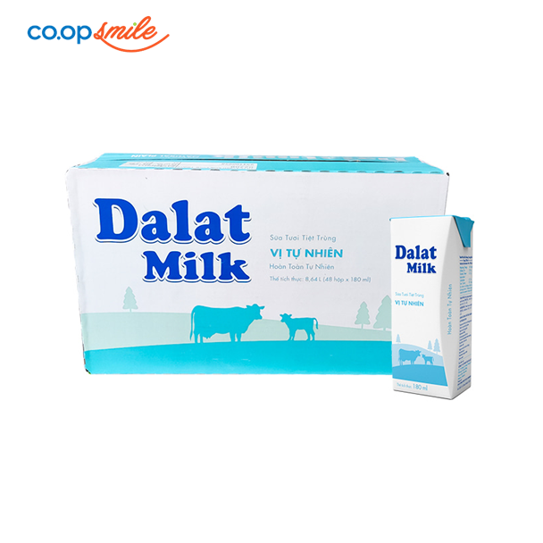 Sữa tươi tiệt trùng Đà Lạt không đường thùng 48x180ml