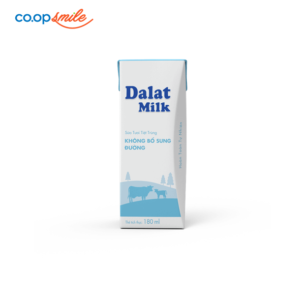 Sữa tươi tiệt trùng Đà Lạt không đường 180ml