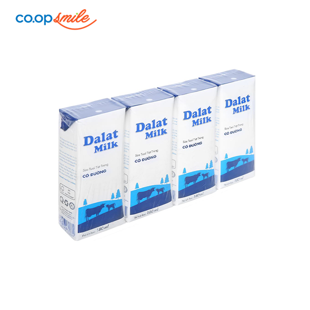 Sữa tươi tiệt trùng Đà Lạt có đường lốc 4x180ml