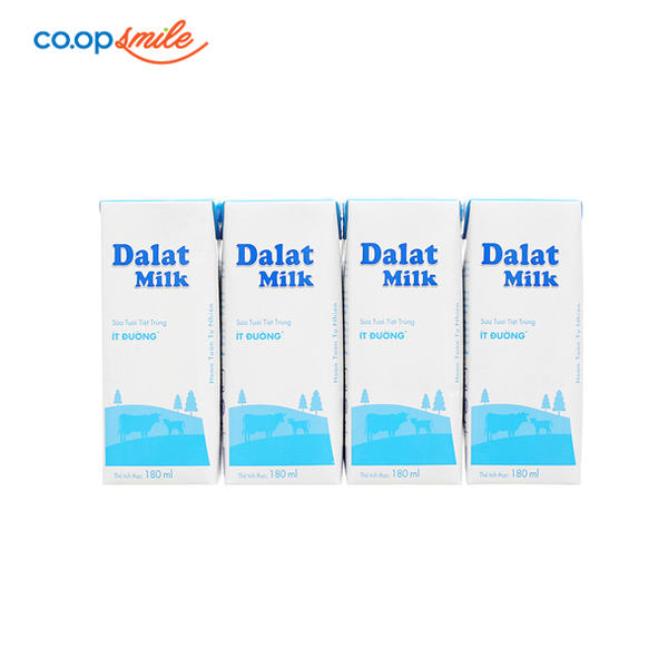 Sữa tươi tiệt trùng Đà Lạt ít đường lốc 4x180ml