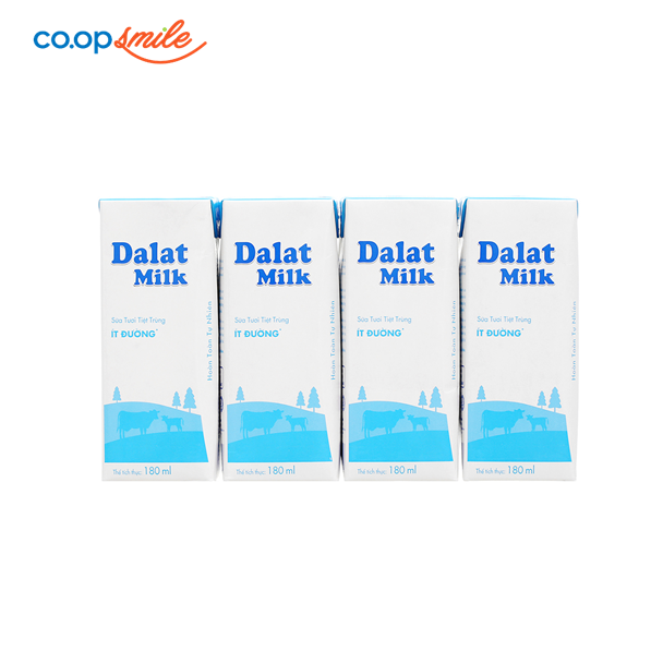 Sữa tươi tiệt trùng Đà Lạt ít đường lốc 4x180ml