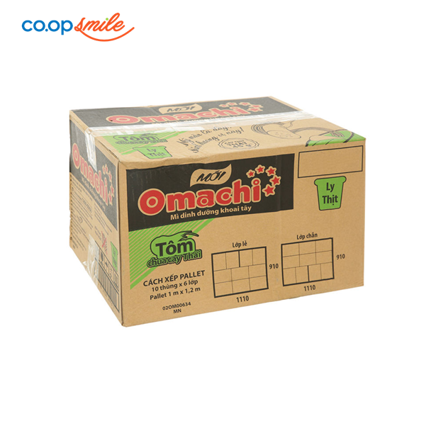 Mì dinh dưỡng Omachi tôm chua cay Thái ly thịt thùng 24x111g