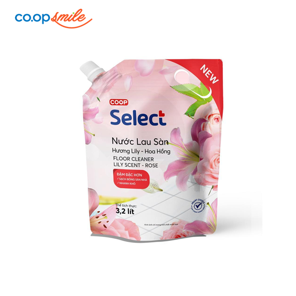 Nước lau sàn Coop Select lily & hoa hồng túi 3.2L