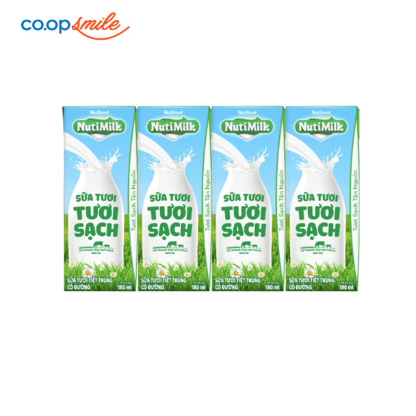 Sữa tươi tươi sạch NUTIMILK có đường 4x180ml