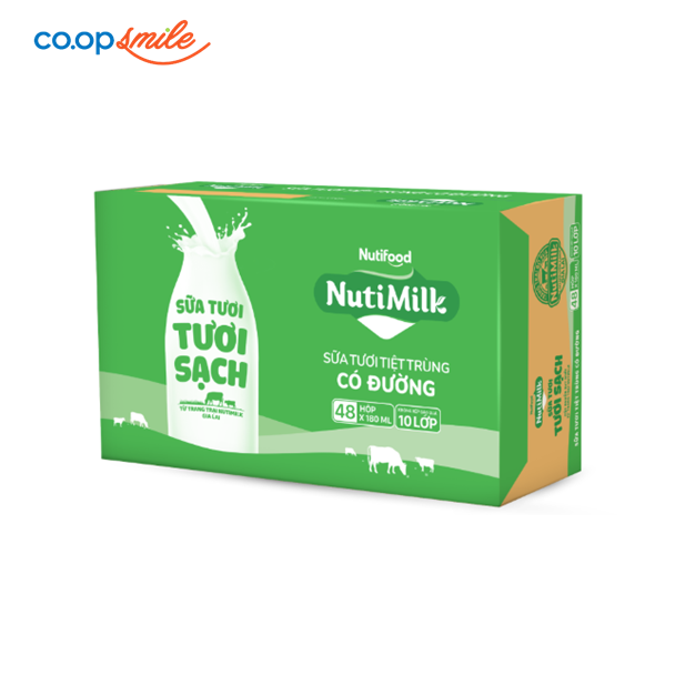 Sữa tươi tươi sạch NUTIMILK có đường thùng 48x180ml