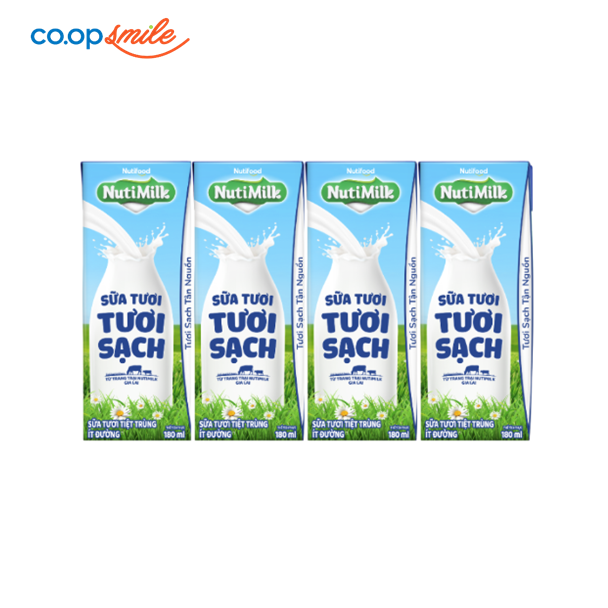 Sữa tươi tươi sạch NUTIMILK ít đường 4x180ml