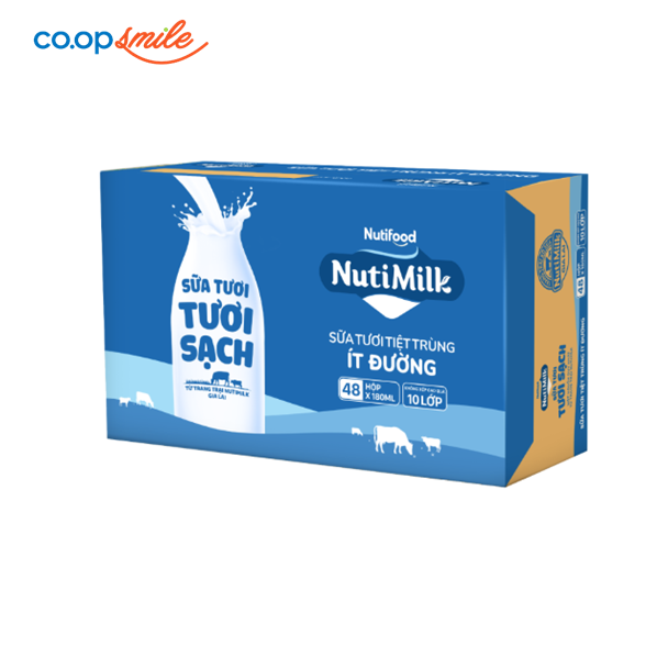 Sữa tươi tươi sạch NUTIMILK ít đường thùng 48x180ml