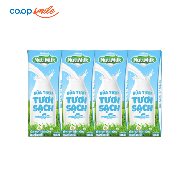Sữa tươi tươi sạch NUTIMILK nguyên chất 4x180ml