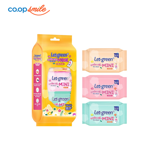 Khăn ướt mini Let Green 12M lốc 6