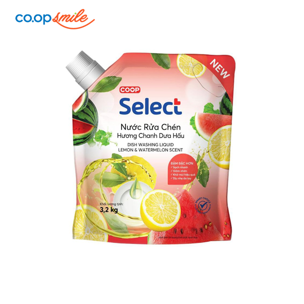 Nước rửa chén Coop Select chanh dưa hấu túi 3.2kg