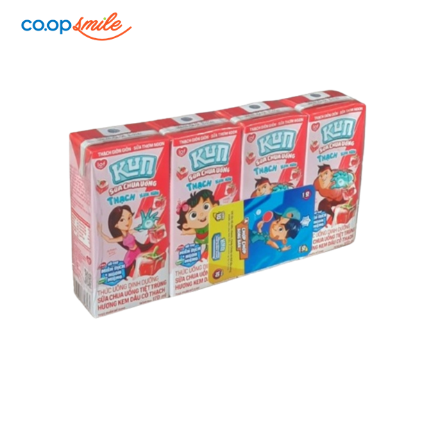 Sữa chua uống thạch Kun hương kem dâu hộp lốc 4x170ml