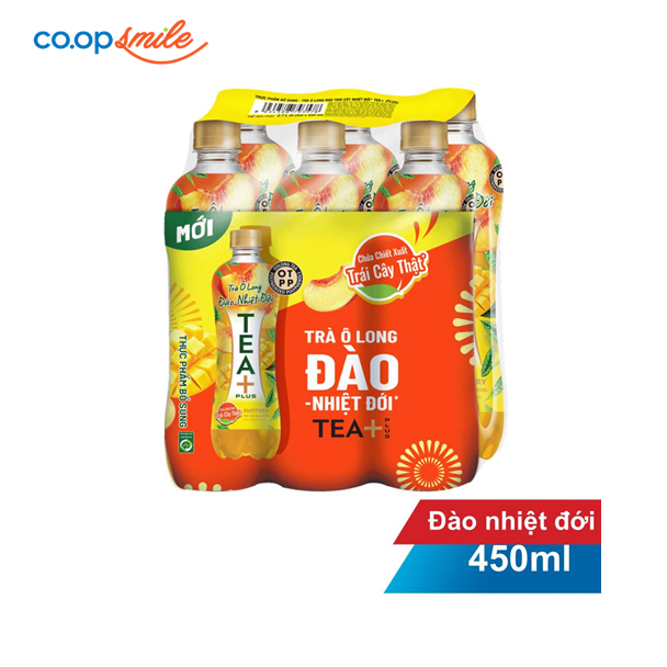 Trà Olong đào nhiệt đới TEA+ lốc 6x450ml