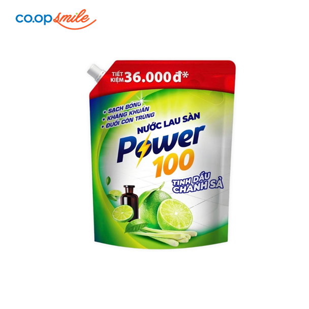 Nước lau sàn  POWER100 tinh dầu chanh sả  túi 3.2kg