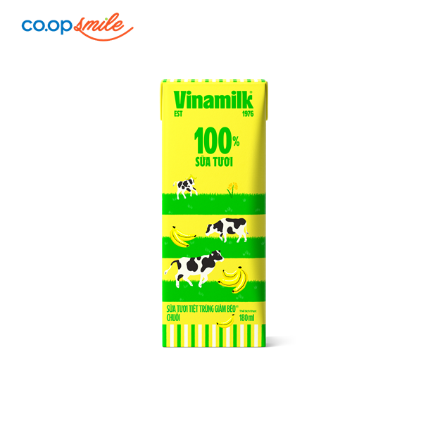 Sữa tươi tiệt trùng Vinamilk 100% giảm béo chuối 180ml