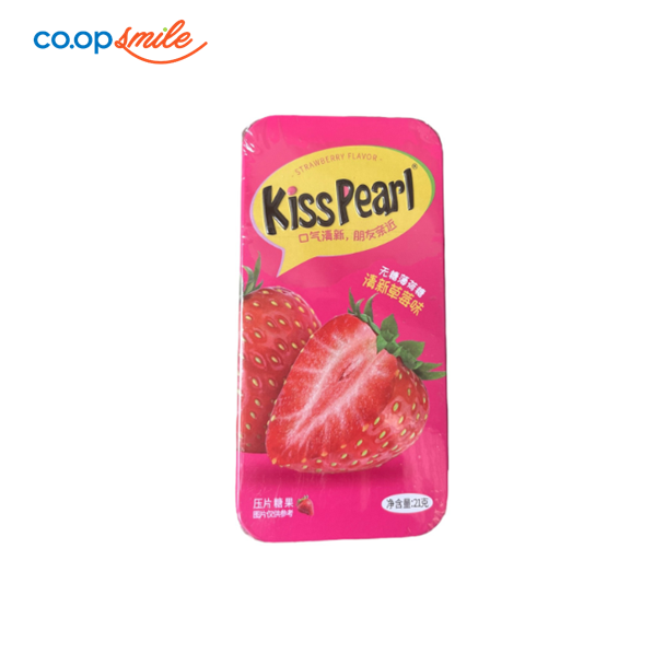 Kẹo bạc hà  vị dâu không đường KISS PEARL hộp thiếc 21g