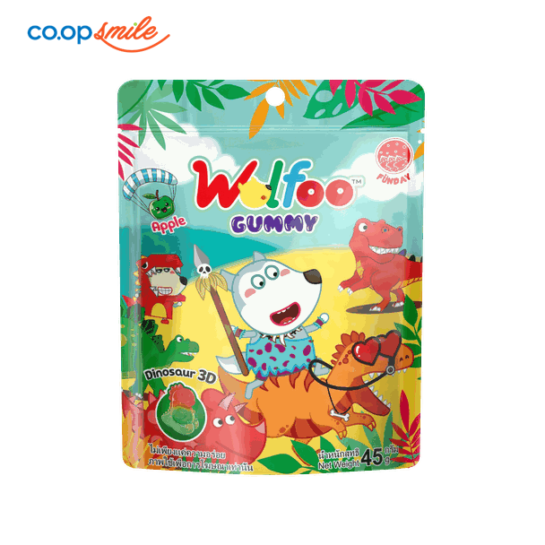 Kẹo dẻo khủng long mứt táo Wolfoo 45g
