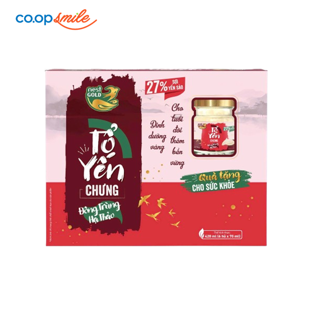 Yến chưng đông trùng hạ thảo 27% Nest Gold hộp 6x67ml