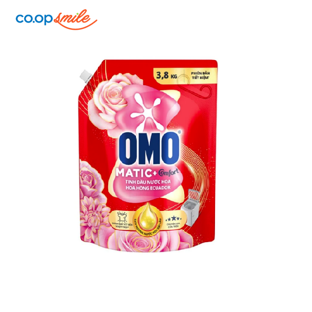 Nước giặt Omo matic cửa trên Comfort hương hoa hồng Ecuador 3.8kg