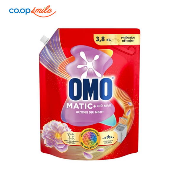 Nước giặt Omo Matic cửa trên giữ màu hương dịu ngọt túi 3.8kg